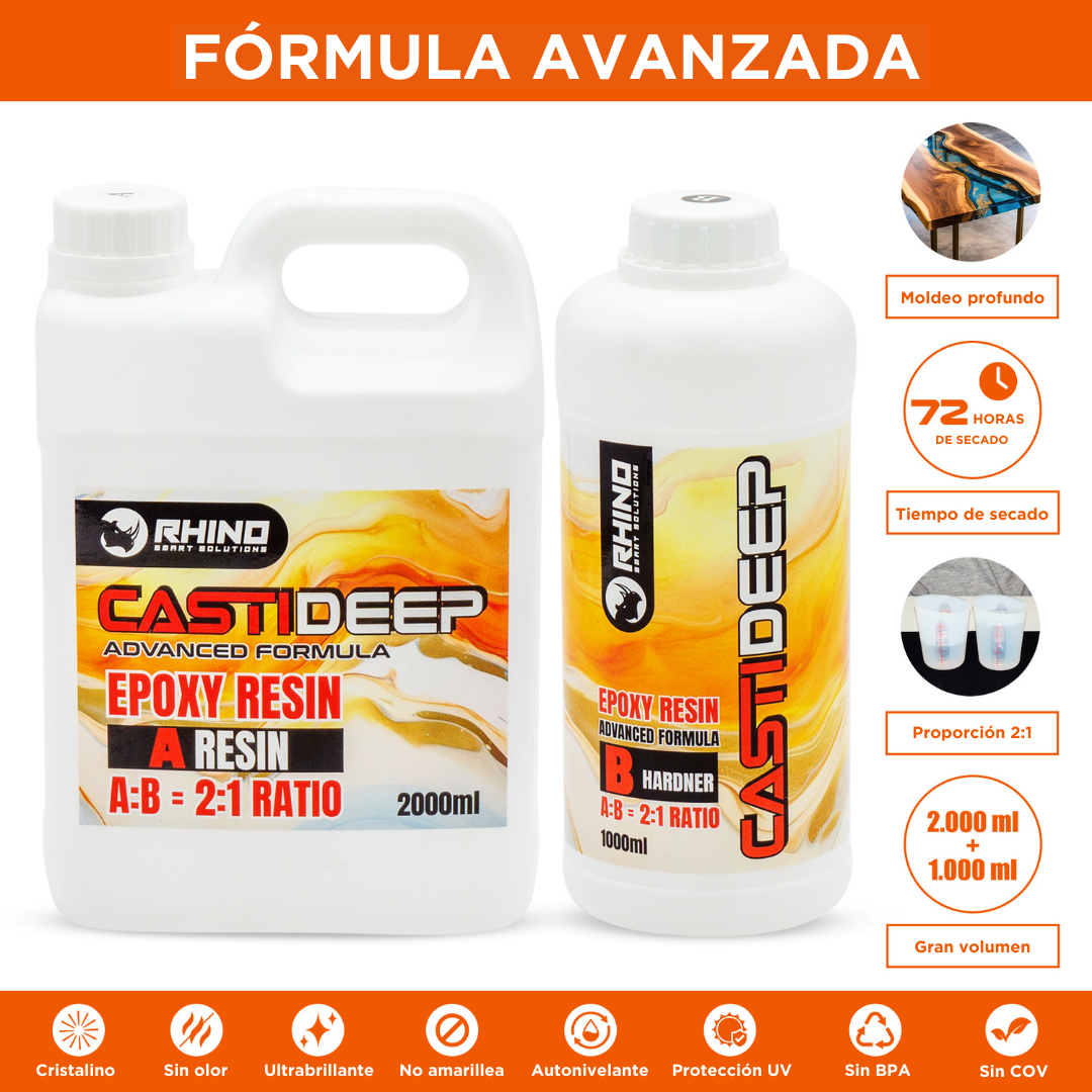 Pack de resina epoxi transparente 2000ml resina + 1000ml endurecedor (CastiDeep)